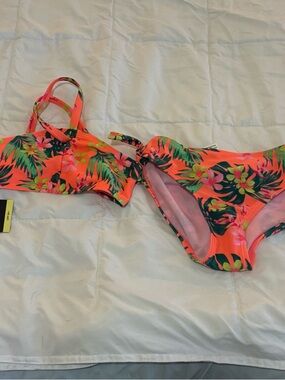 art class Neon Coral Tropical Print Girls Bikini Set